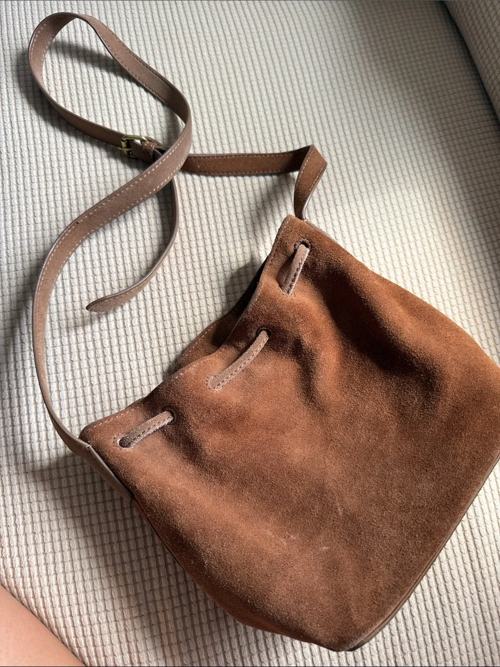J. Crew 100% leather women’s Brown Suede Drawstring Crossbody Bag with Tassel